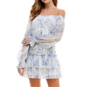 Blue Off the Shoulder Mini Dress